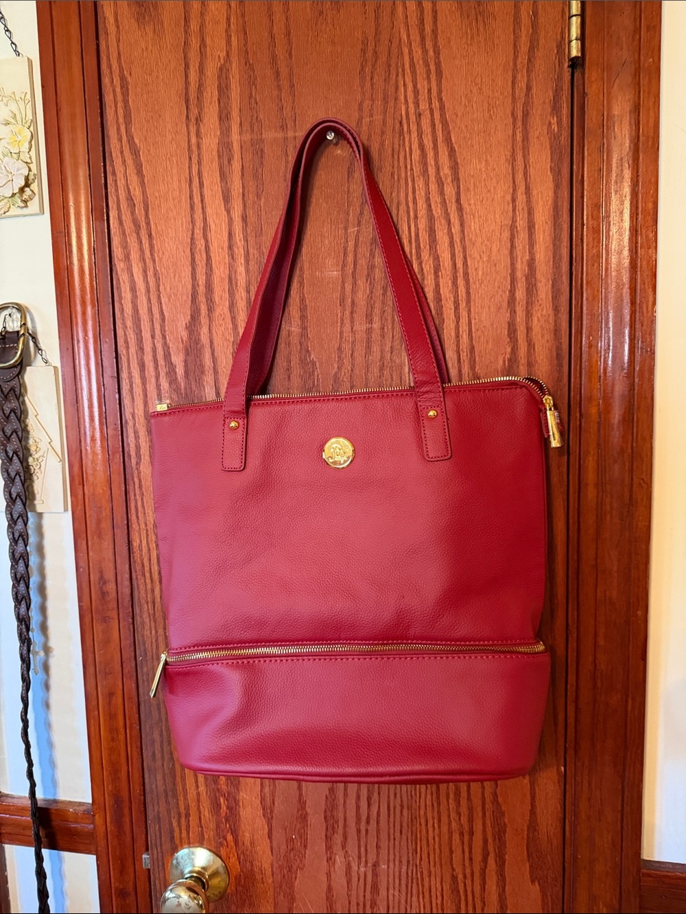 Joy Mangano Red Tote with Gold Hardware